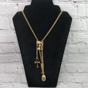 Kenneth Jay Lane Gold Egyptian Anch Scarab Pharogh Statement Vintage necklace
